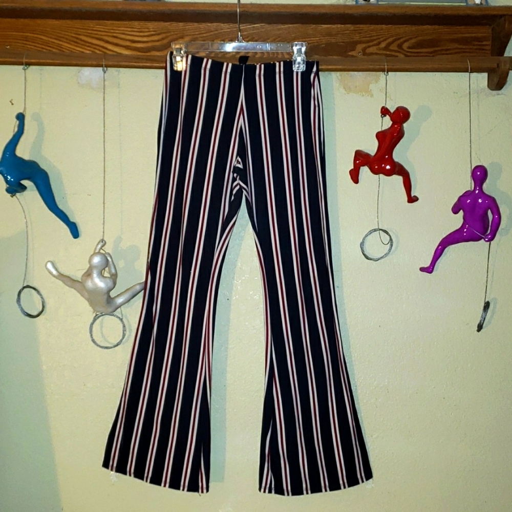 Red White and Blue stripe wide leg Flare Pant..Vibe sportswear size L